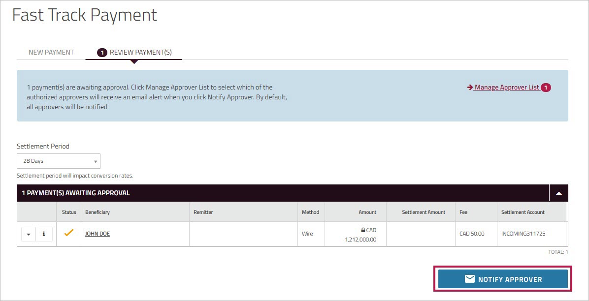 Notify Approvers Button